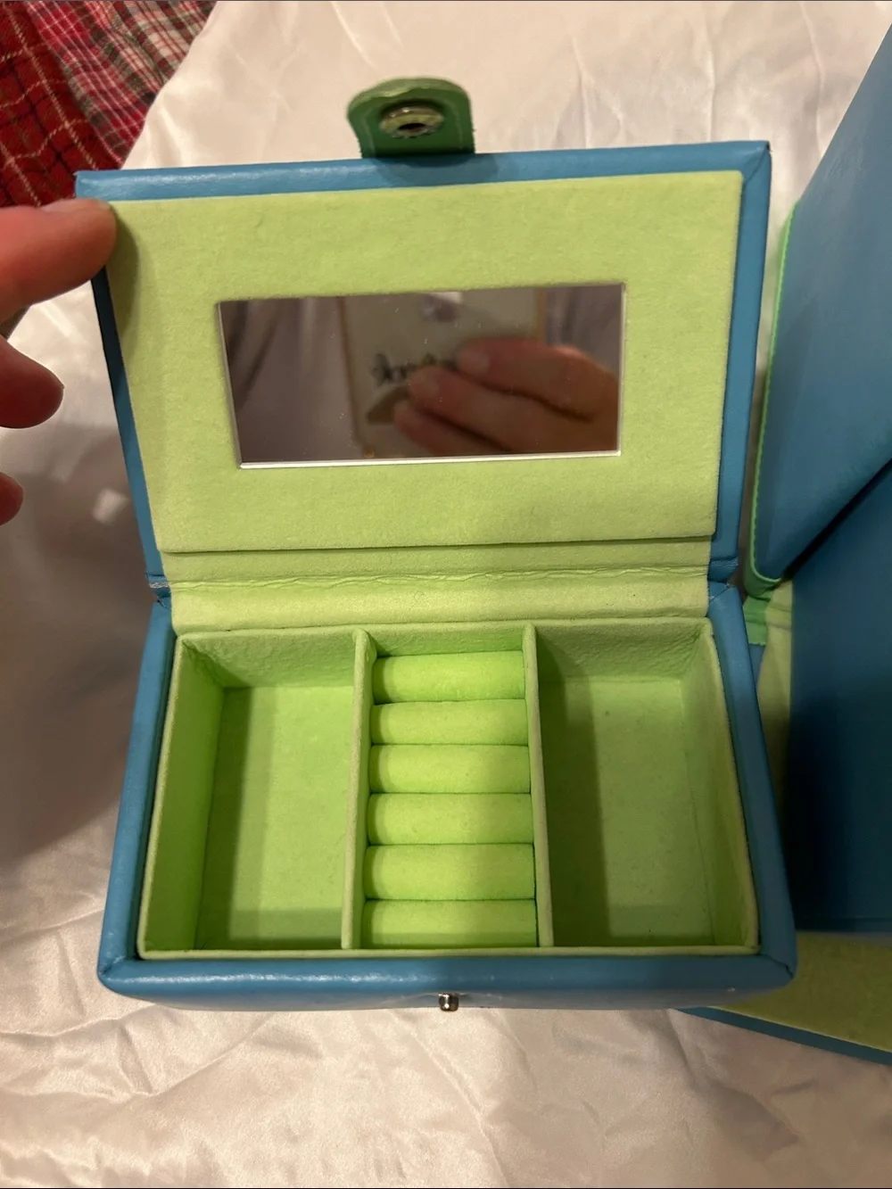 Talbots Blue Jewelry Box with Lime Trim and Top Handle